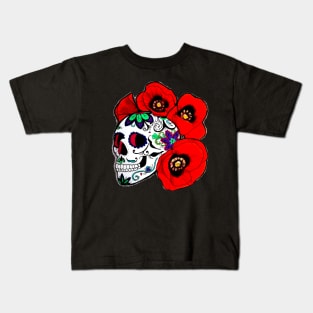 Sugar skull with poppies Kids T-Shirt
